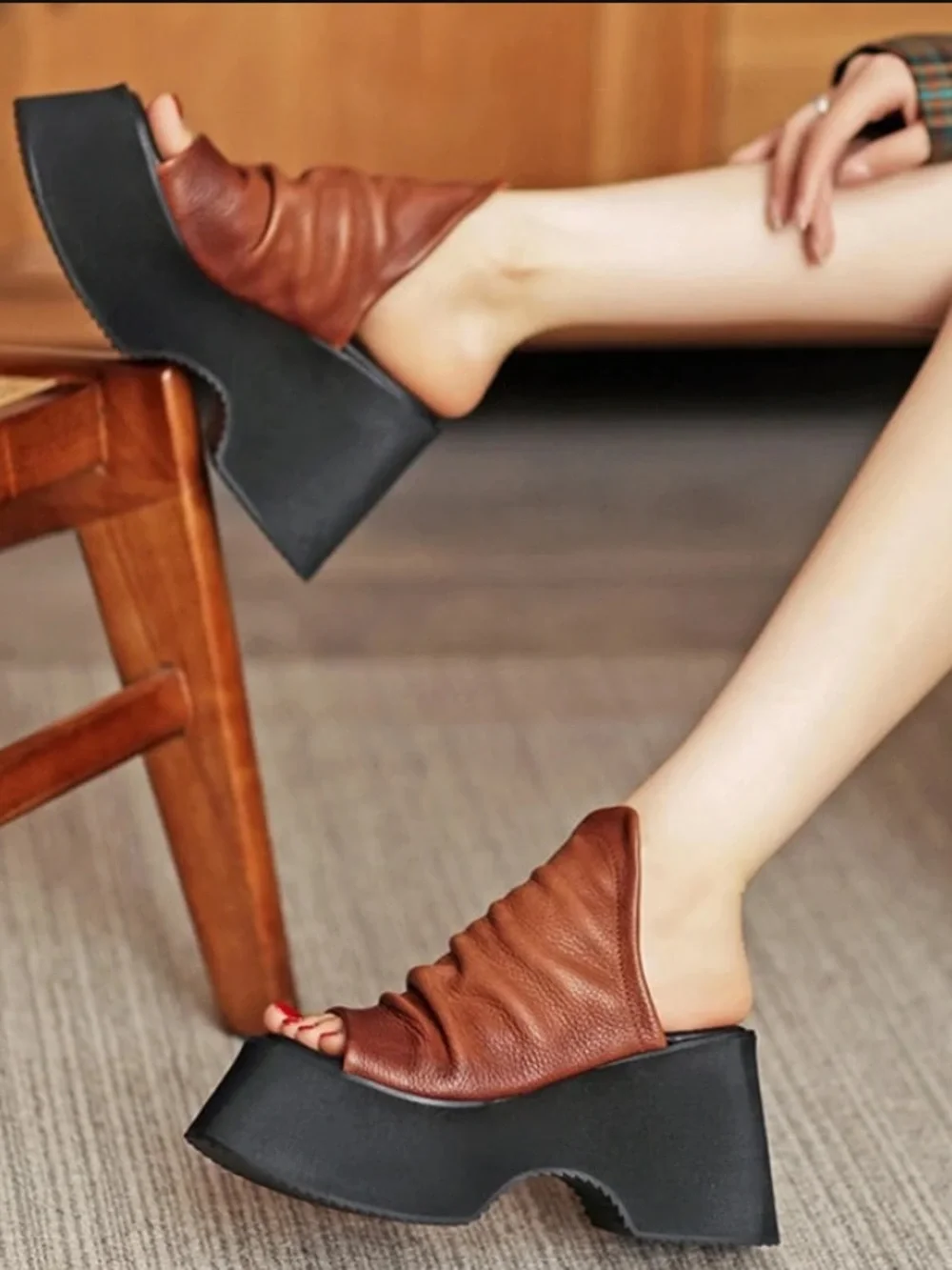 Women’s Brown Platform Slide Sandals